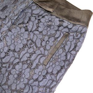 Adrienne Vittadini Navy and Black Floral Lace Slim Fit Dress Pants Size 6